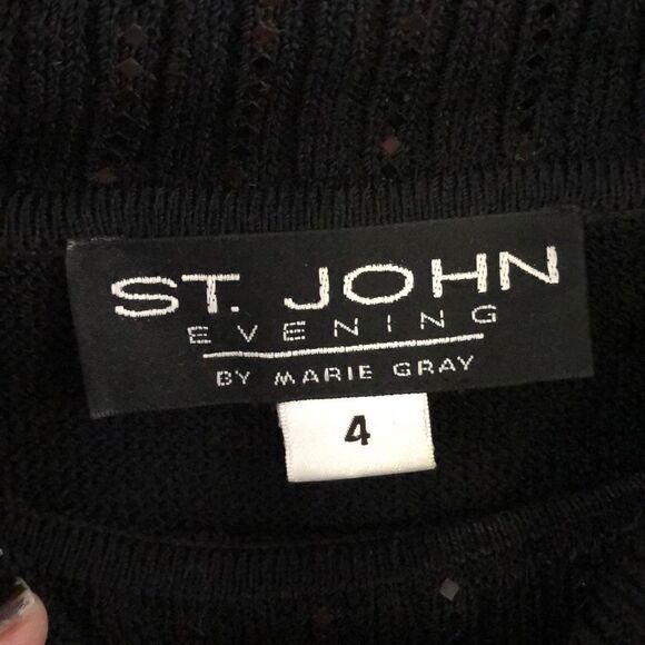 St. John Evening Black three-quarter sleeve sequins turtleneck knit top size 4 - Picture 2 of 6